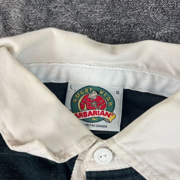 Vtg Barbarian Rugby Iowa Hawkeyes Long Sleeve Polo Striped Men's L Embroidered - Picture 5 of 12